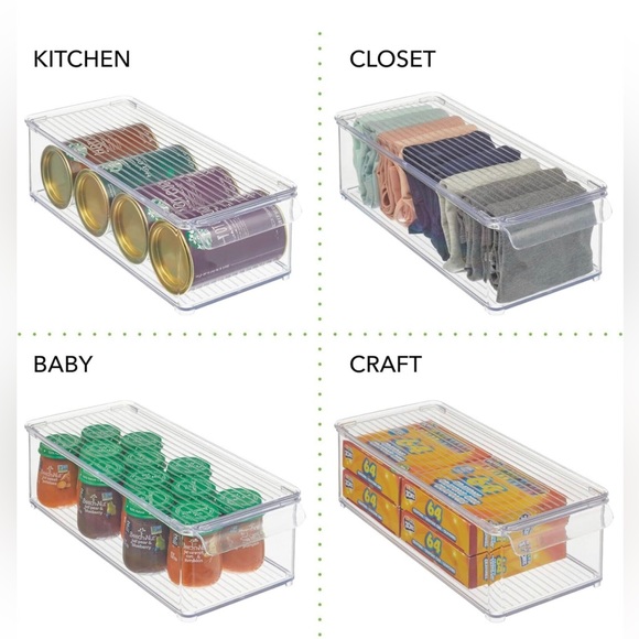 Stackable storage bin w/ lid, 2pack, clear, 14.5x6x4.25, mDesign - Picture 4 of 4